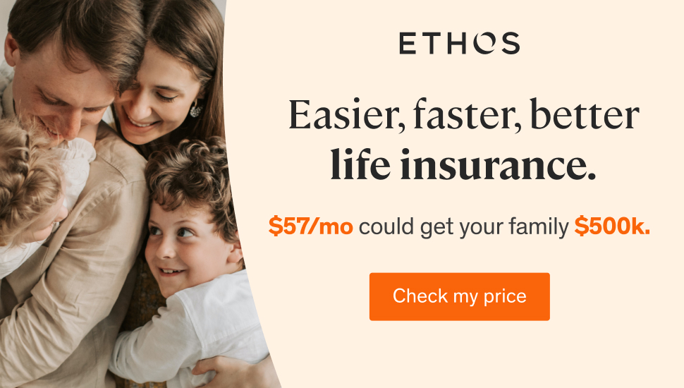 Family embracing with Ethos life insurance quote information