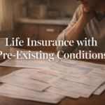 Person reviewing medical documents and life insurance paperwork at a kitchen table in warm morning light, representing the process of navigating life insurance with pre-existing health conditions