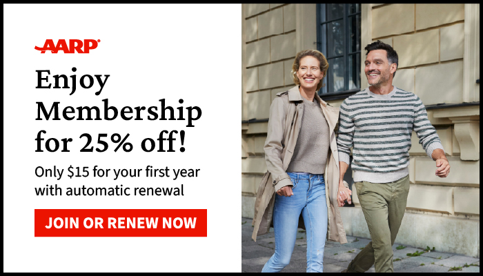 AARP membership lifestyle banner for adults navigating estate planning Medicare and retirement resources
