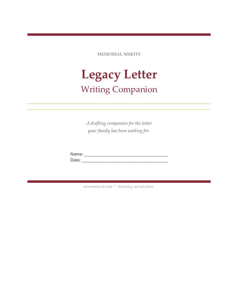 Legacy Letter Writing Companion workbook cover - free download from Memorial Merits for writing a legacy letter step by step